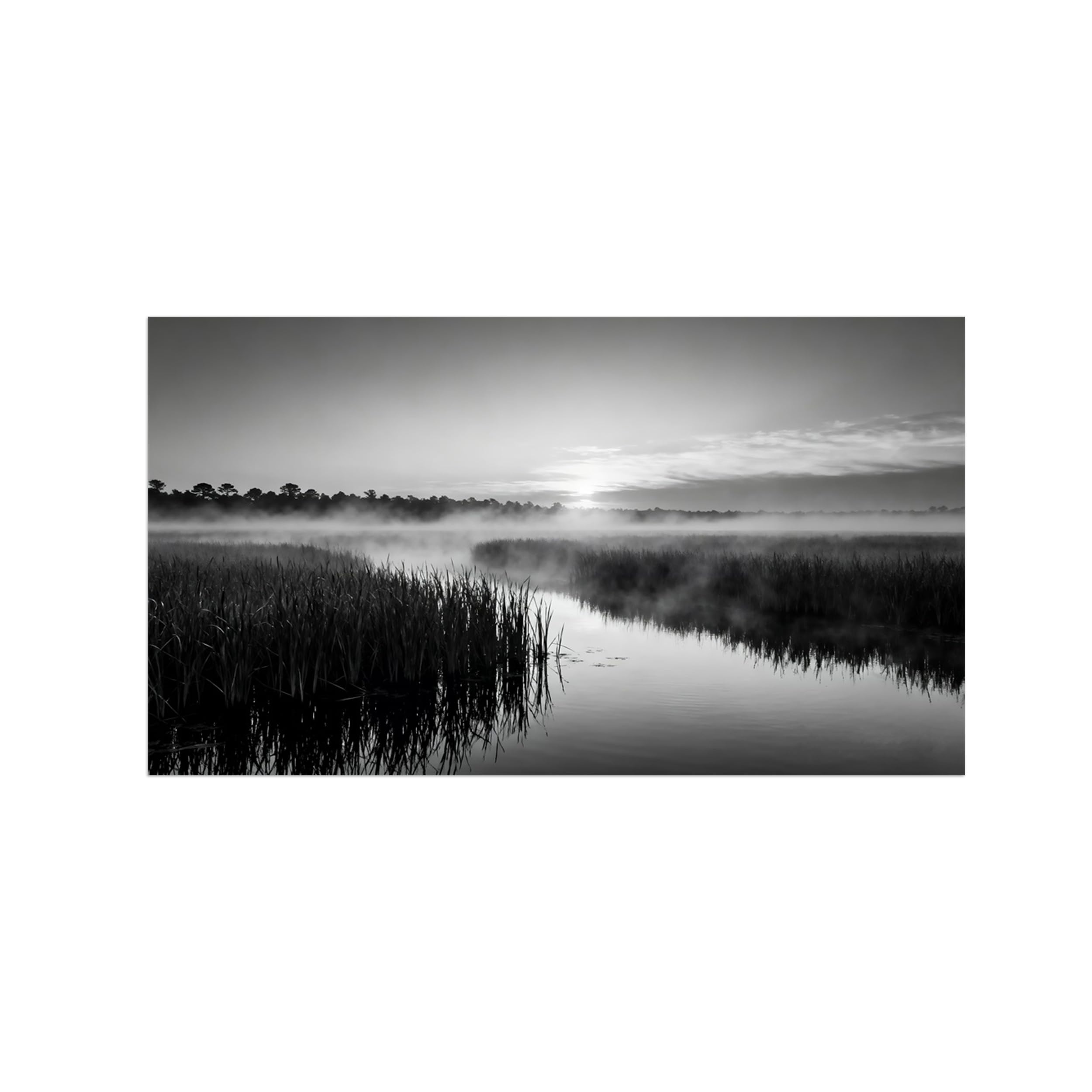 OZPWBVY Black White Landscape Wall Art. Grass Lake. Picture 20x35cm Framed
