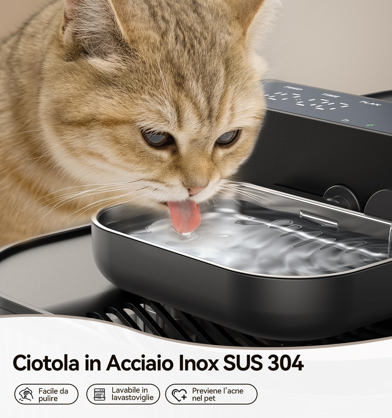 FEELNEEDY Fontanalla per Gatti senza Fili e senza Filtro con Pila 3000mAh | 3,5L Fontana per gatti senza Fili con Separazione Tra Acqua Pulita e Acqua Usata, Ciotola in Acciaio Inossidabile