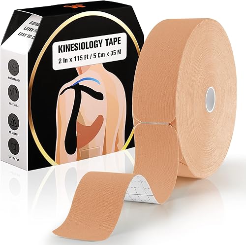 Miniatura 6 de Cinta de kinesiología profesional precortada a granel, cinta de kinesiología atlética de 115 pies para aliviar el dolor muscular, soporte