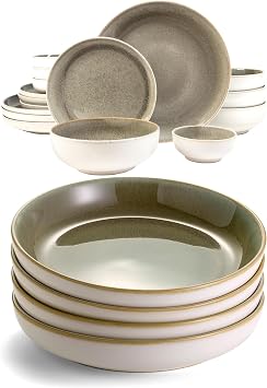 Sango Resona Moss 20-Piece Green Dinnerware Set Service for 4, Plate & Bowl Set, Durable Stoneware with Reactive Glaze Finish, for Everyday Dining & Entertainment, Microwave & Dishwasher Safe