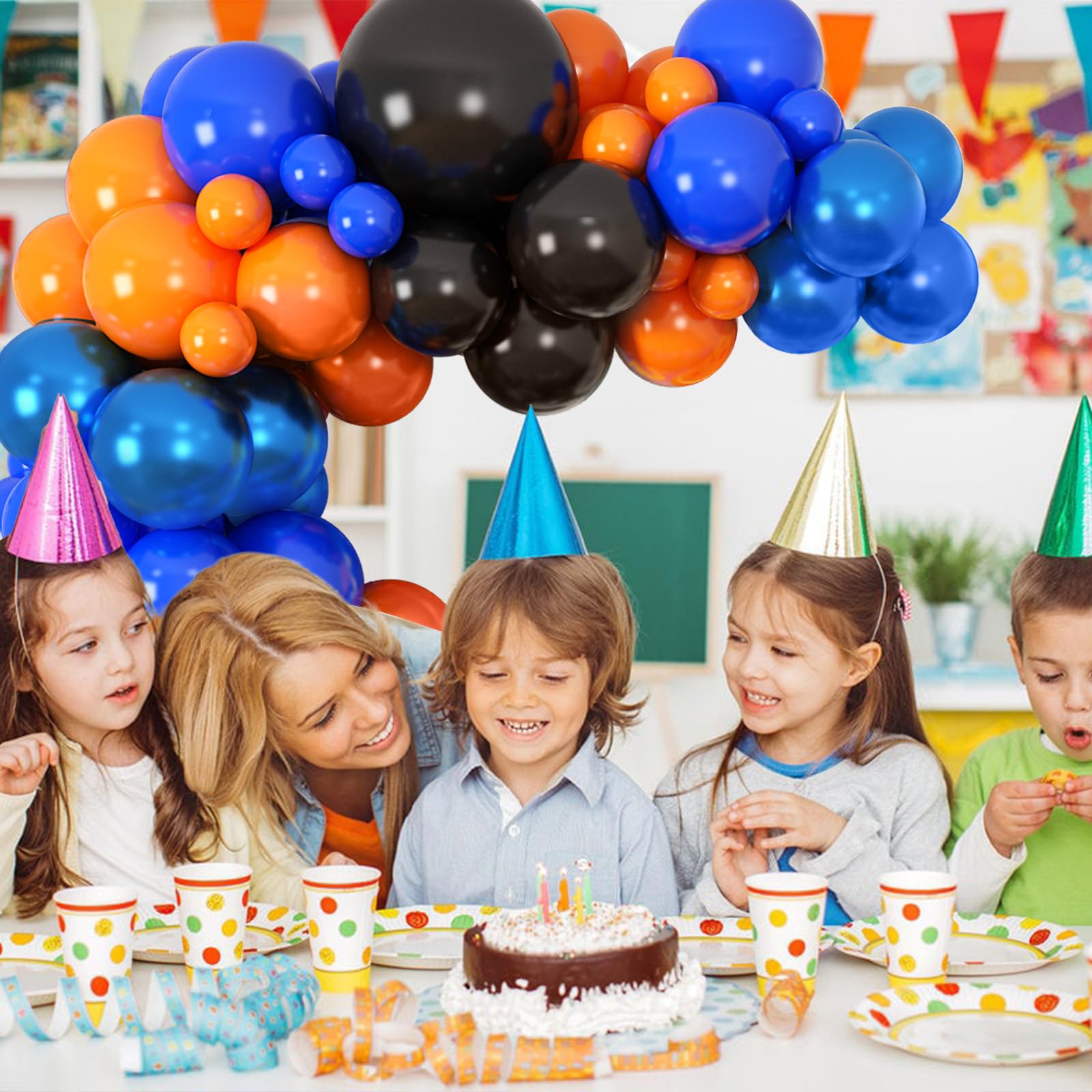 HILAVO Luftballon Girlande Blau Orange Schwarz 112 Stück Metallic Dunkel Blaue Orange Latex Helium Ballons Girlande für Jungen Geburtstag Babyparty Engagement Abschlussfeier Basketball Party Deko