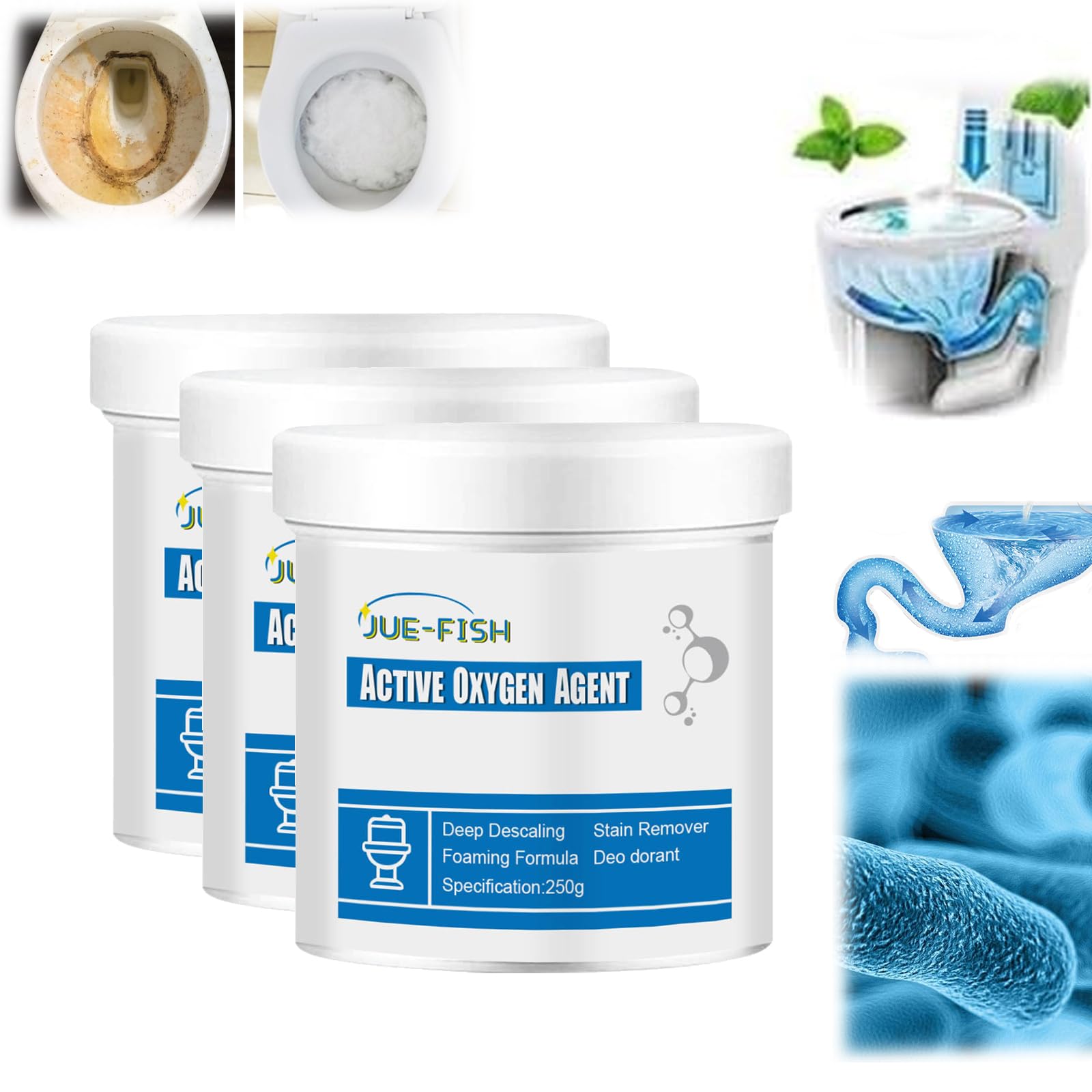 Toilet Active Oxygen Agent, Touch Free Fizzy Foam Toilet Cleaner, Jue Fish Active Oxygen Agent, Splash Toilet Cleaner Foaming Powder, Powerful Pipe Dredging Agent Keep Your Toilet Like New (1)