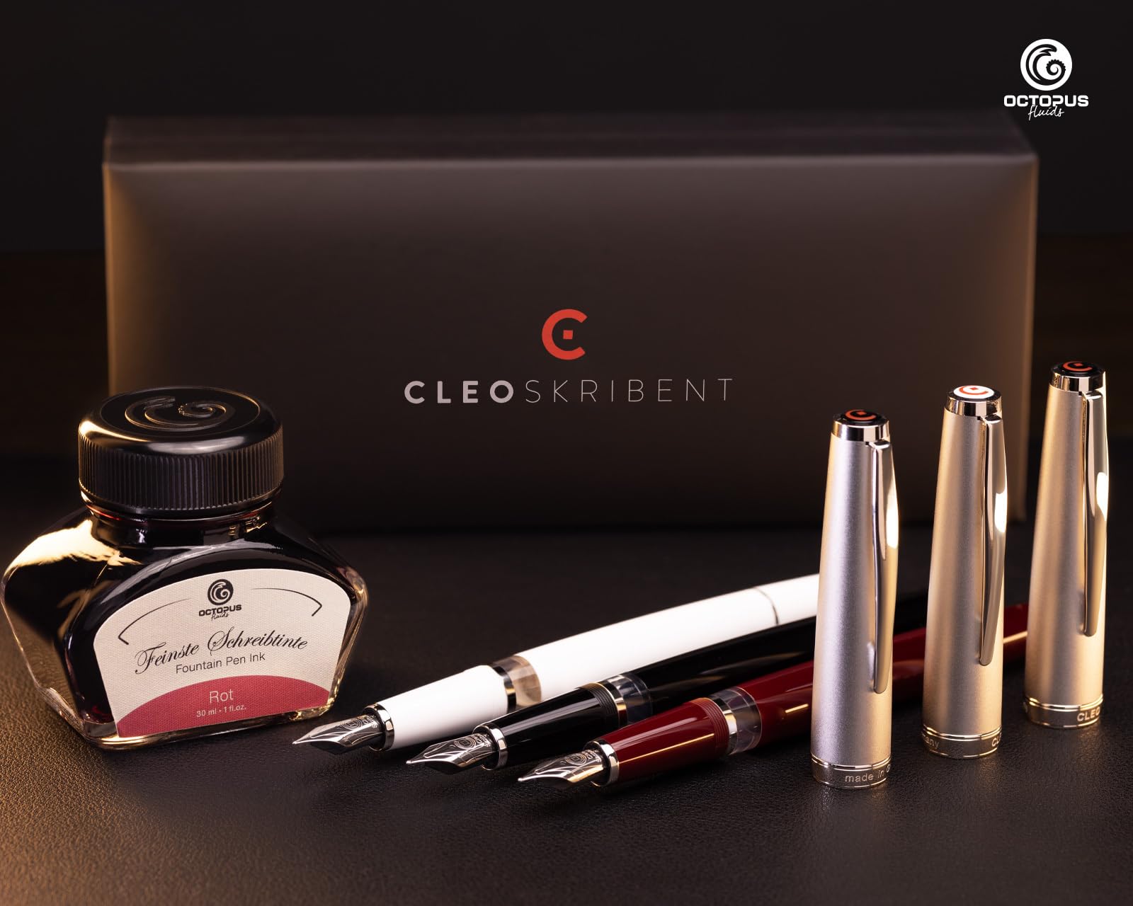 Octopus Cleo Skribent Classic zestaw piór wiecznych, tłok, pióro M i tusz 30 ml, czerwony