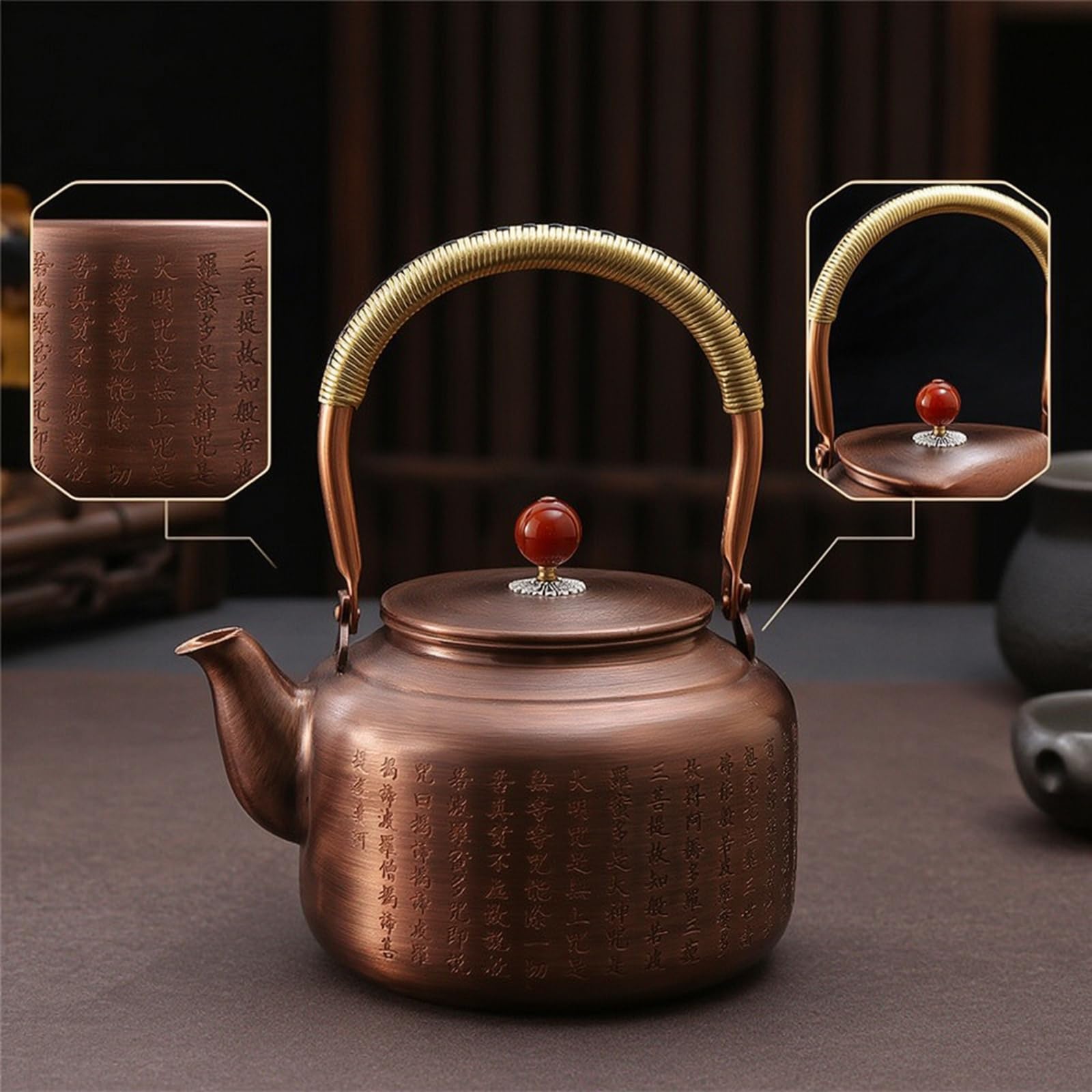 Tetera Cobre Retro Tetera con Asa Arqueada Resistente Al Temperatura Hervidor para Coleccionis, Aficionados Al Té