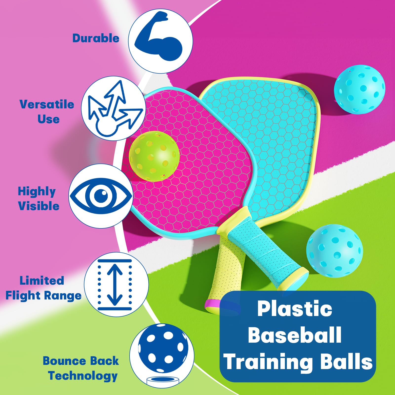 Coopay Baseball-Übungs-Basebälle, Kunststoff, hohl, weiche Bälle mit Kordelzugbeutel zum Schlagen, Baseball-Training, für drinnen und draußen, 36 Stück (Grün und Blau)