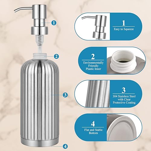 Miniatura 2 de Dispensador de Jabón de Encimera - Botella de Acero Inoxidable con Forma de Columna Romana Resistente al Óxido con Bomba para Baño y Cocina -