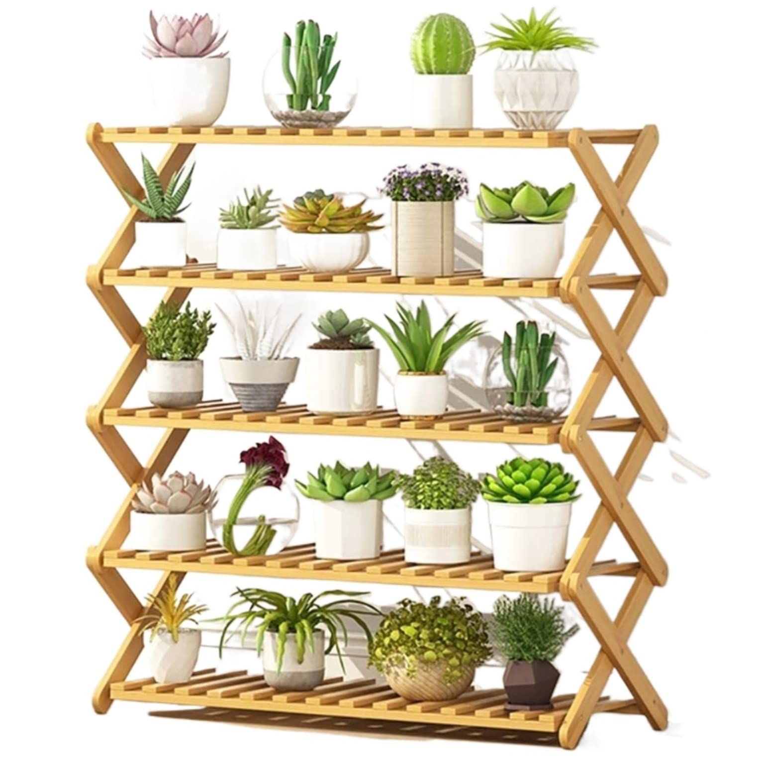 DFGHNBVC Plant Stand Plant Shelves Flower Holder Bamboo Wood Plant Shelf Folding Flower Display Stand Indoor Display Stand Home Patio Garden Flower Stand Plant Shelf Plant Rack,A-73 * 31 * 80Cm