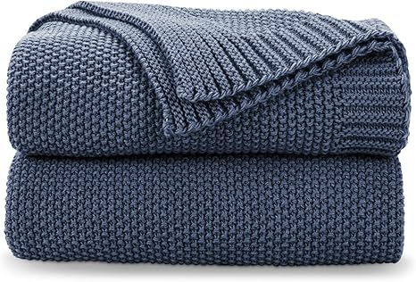 CozeCube Blue Throw Blanket for Couch, Soft Cozy Cable Knit Throw for Bed Sofa Living Room, Lightweight Warm Decorative Farmhouse Christmas Blanket, 60"x80", Dusty Blue