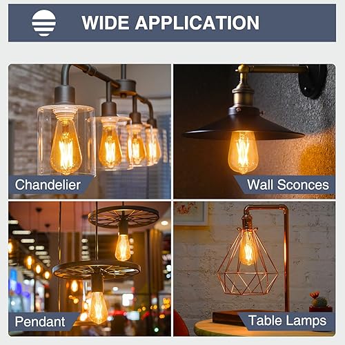Miniatura 6 de Bombillas LED Edison vintage de 60 W, 2300 K ámbar cálido, bombillas E26 base media, no regulables ST1958 estilo antiguo, certificación UL, 7 W 550