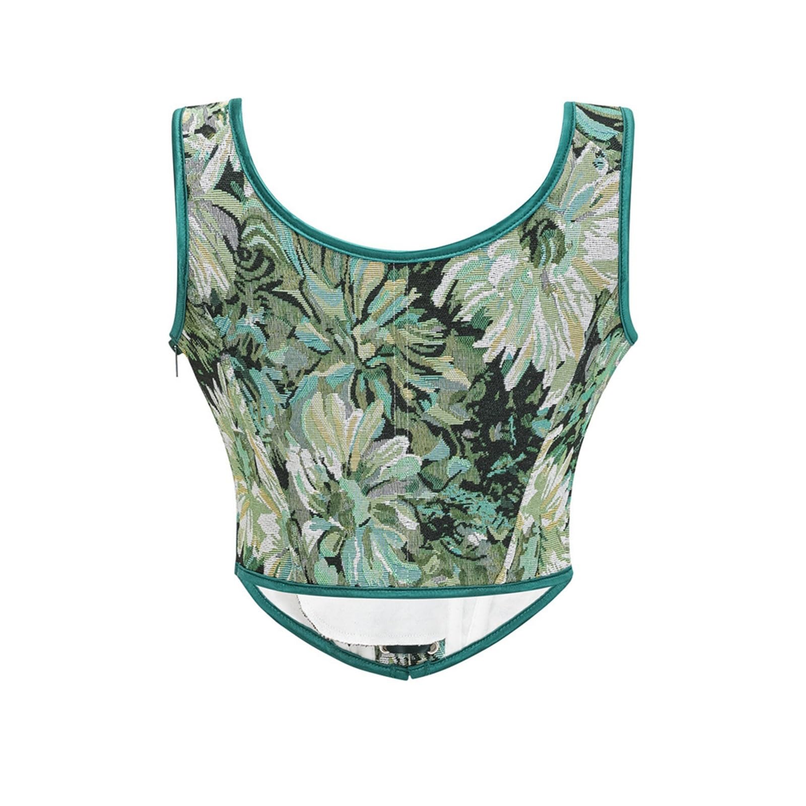 Corsets pour Femmes Vert imprimé Fleuri rétro à Lacets Corset Renaissance Femmes Camisole Gilet médiéval Gothique Haut Bustier(Green,XL)