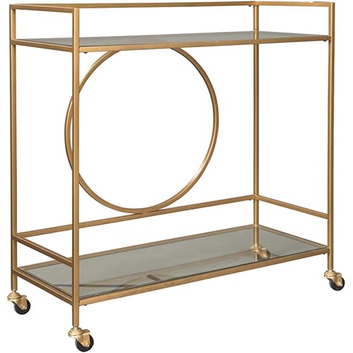 Signature Design by Ashley Jackford Glam Metal Bar Cart with Caster Wheels, Gold