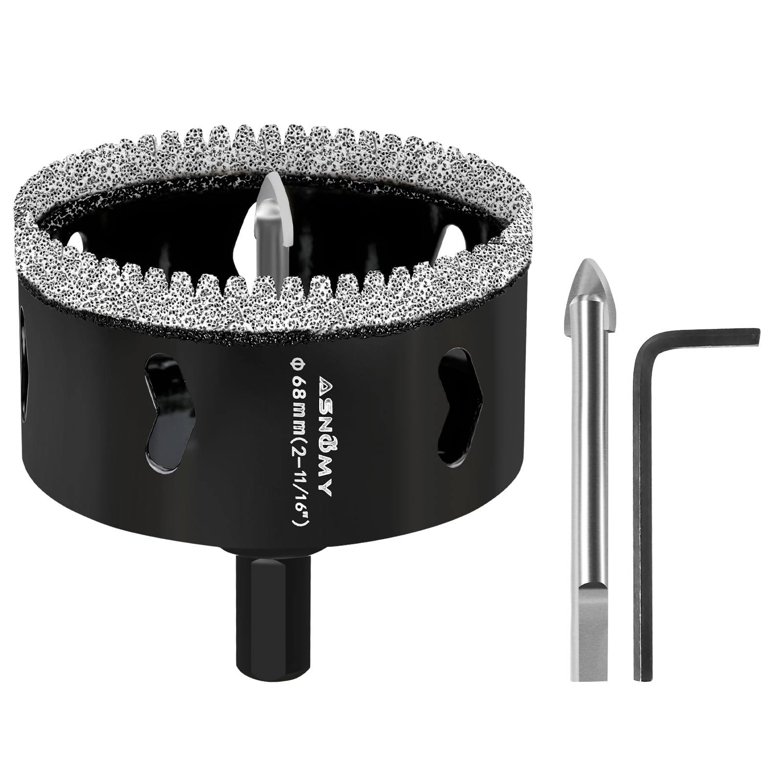 ASNOMY Sierra perforadora de diamante de 68 mm con broca de centrado, broca dentada de diamante para vidrio, azulejos, porcelana, piedra de granito
