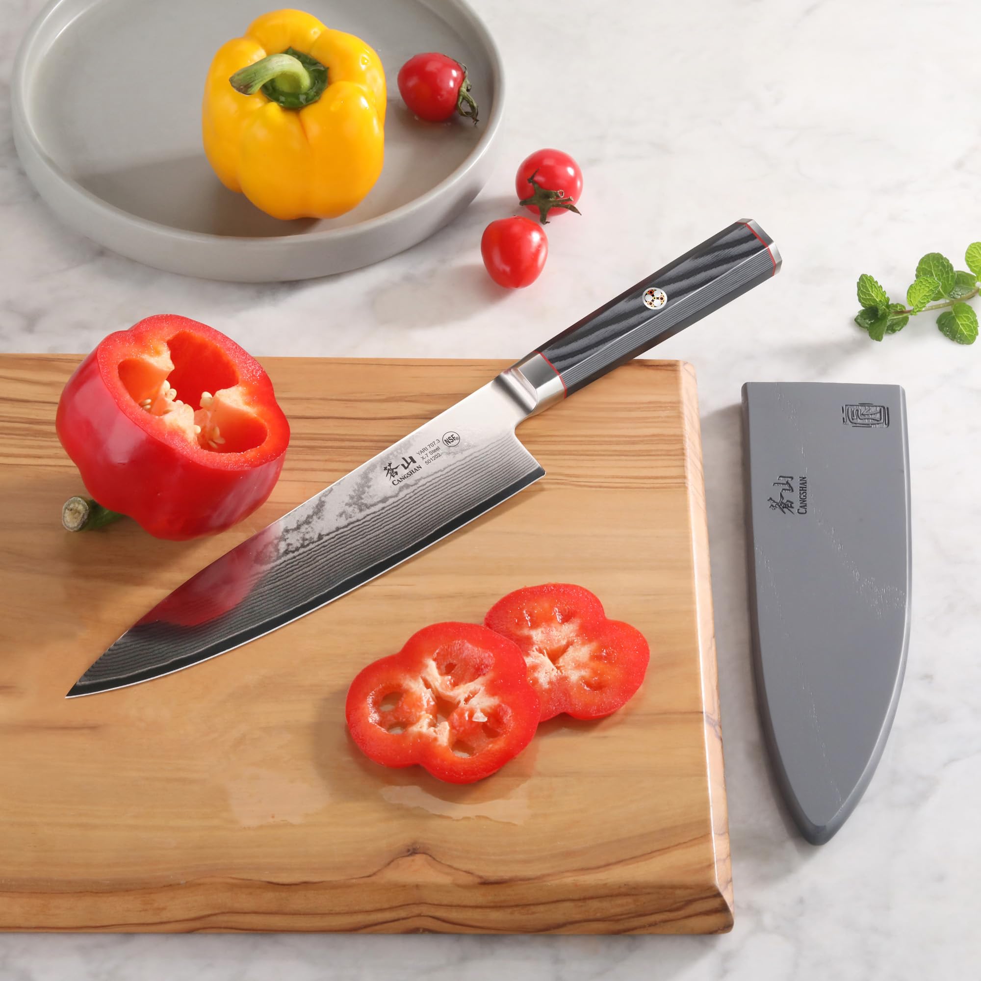 Cangshan YARI Series X-7 Damascus Steel 8-inch Chef's Knife with Sheath — Amazon image 4