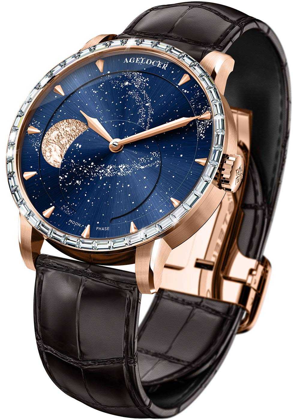 agelocer Orologio meccanico automatico da uomo con fasi lunari blu