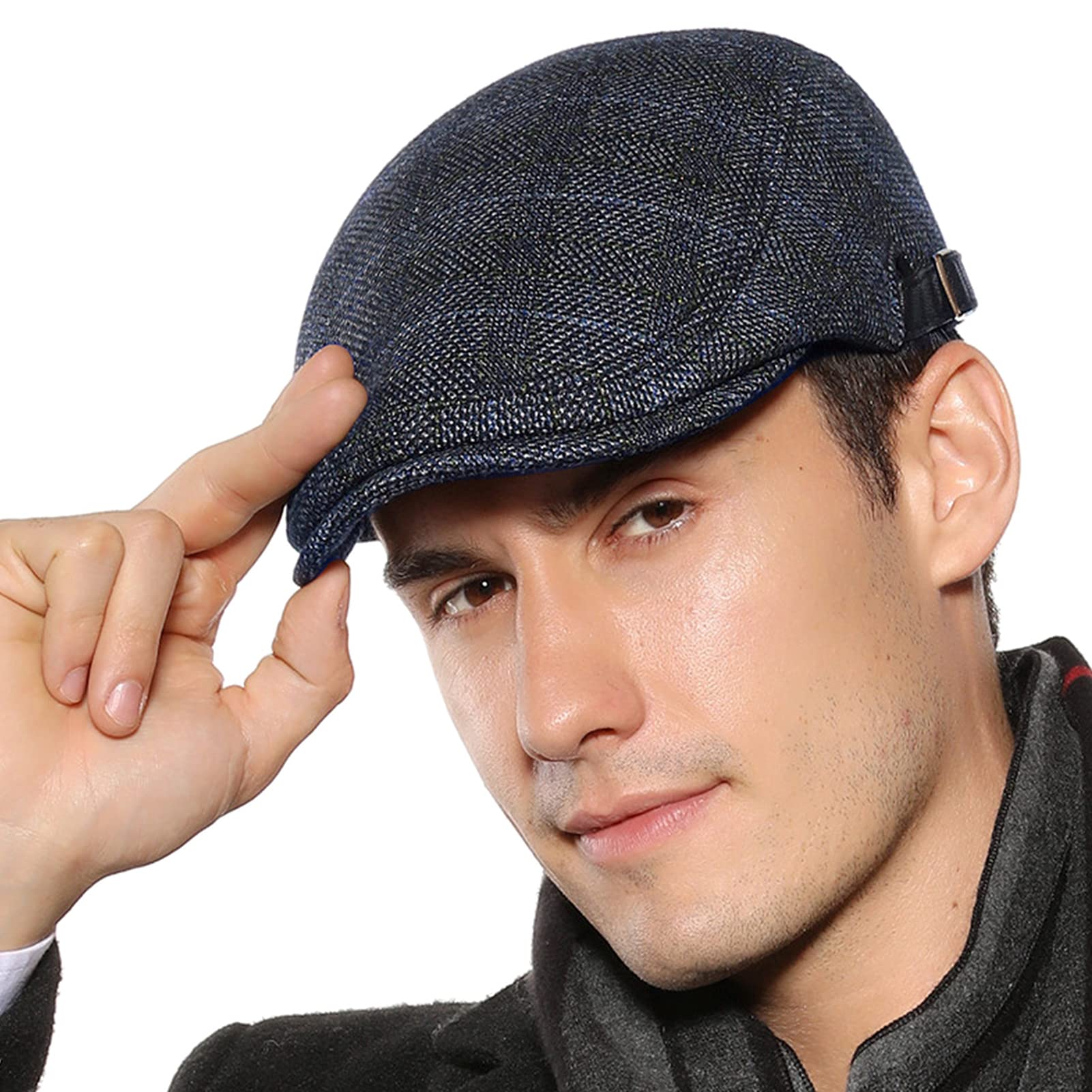 Sponsored Ad – Mens Tweed Flat Caps Warm Panel Peak Beret Hat Adjustable Newsboy Cap Hat
