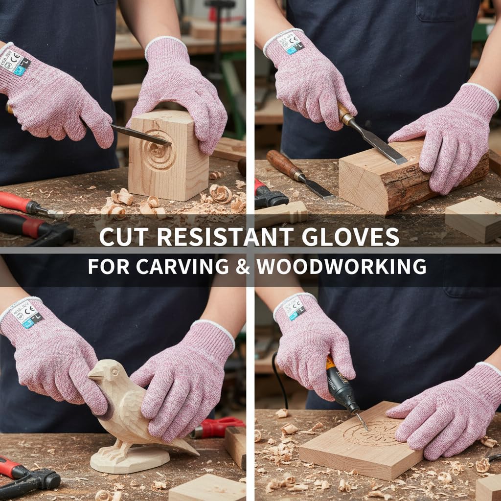 A5 Cut Resistant Gloves, Safety Work,Kitchen Cutting Gloves,Oyster Shucking,Wood Carving, Meat Cutting, Fish Handling (Pink, XL) - Image 5