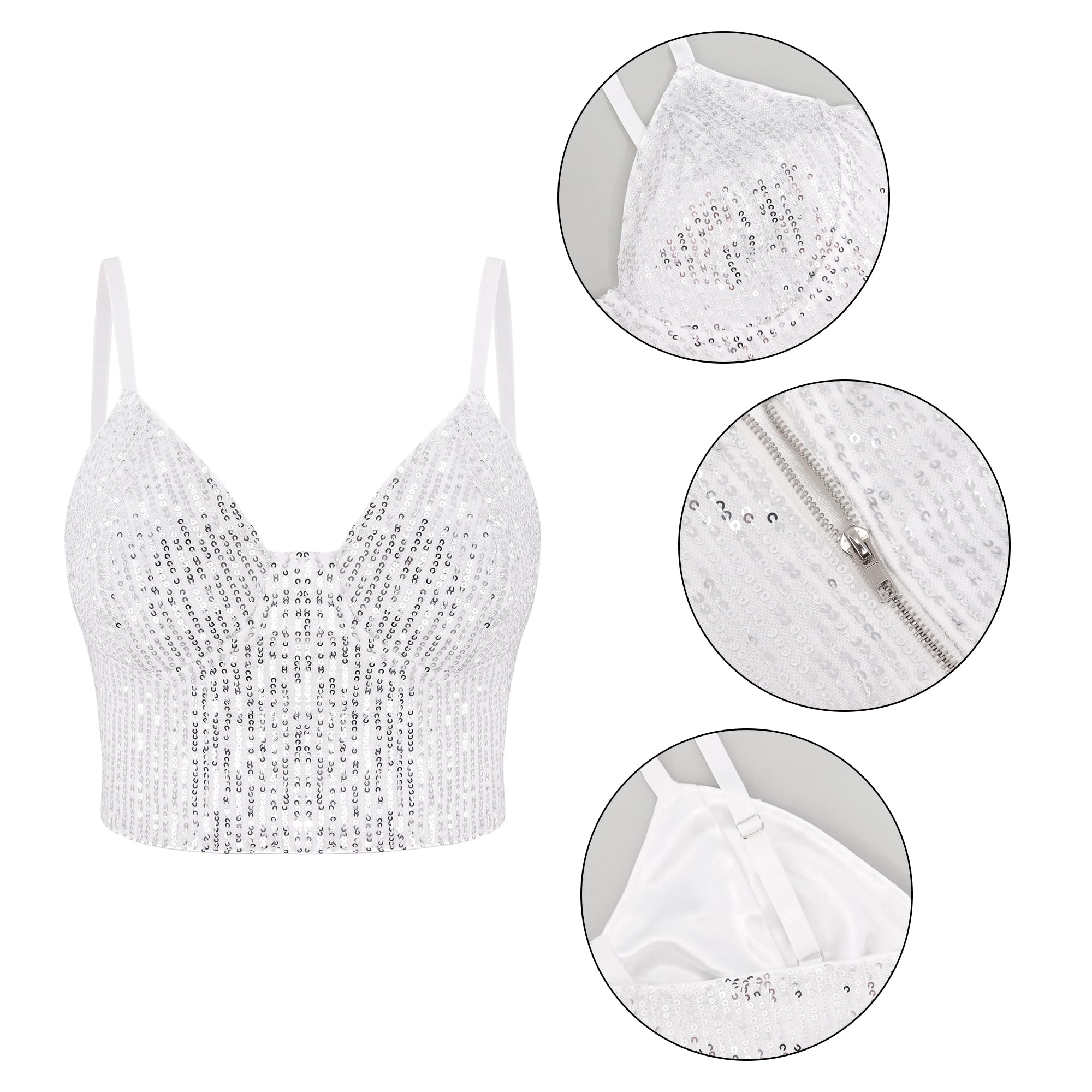Erinaco Camiseta sin mangas con diamantes de imitación para mujer, con cuentas de color, top de tubo, corsé sexy, brasier de verano