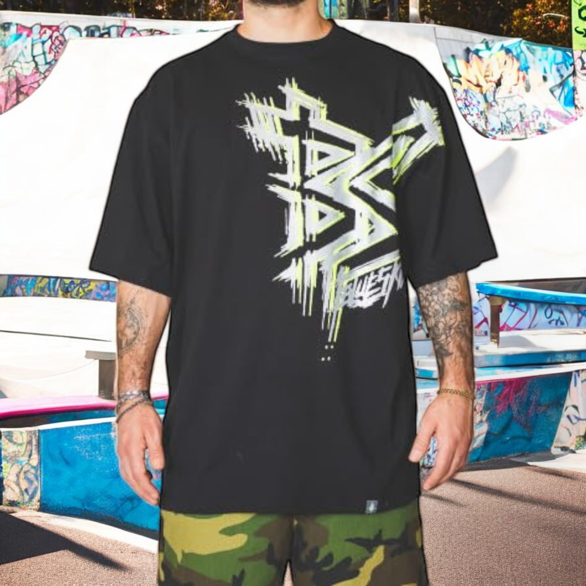 Camiseta estilo Skater y Hip Hop para liberar la auténtica autenticidad Baggy nuevo modelo Double Rugged plata neón y negro