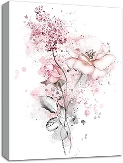 Bathroom Decor Wall Art Bathroom Pictures for Wall Canvas Wall Art, Pink Flower Wall Decor for Bedroom Living Room Wall Decor Painting Picture Artwork Wood Framed Wall Art Easy to Hang Size 12x16inches