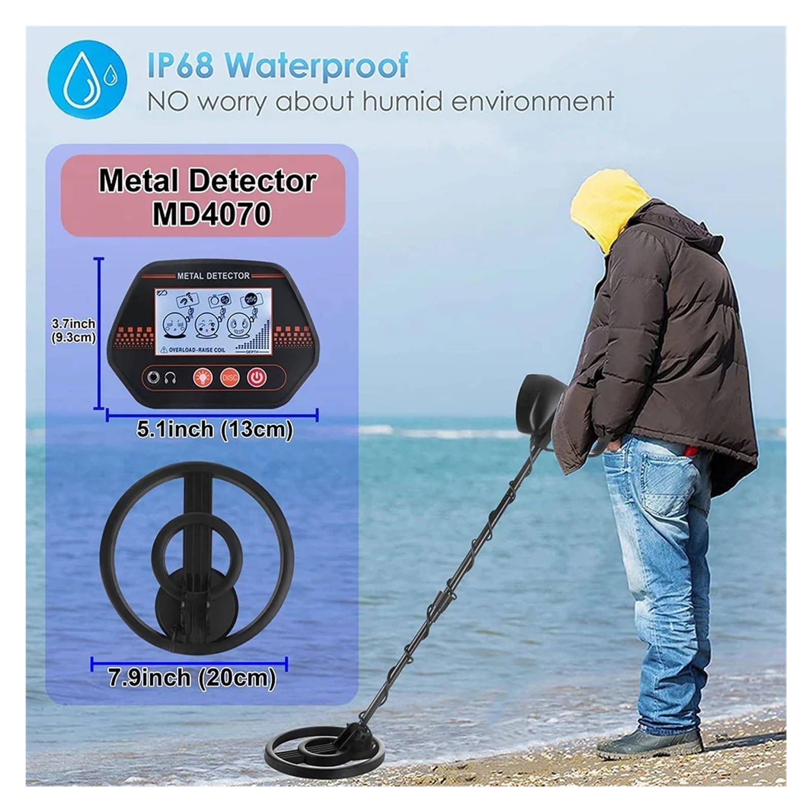 MD4070 Wykrywacz skarbów PinPointer metali Skaner głębinowy o wysokiej precyzji złota Wodoodporny Wysoka prędkość blokowania(With GP-point)