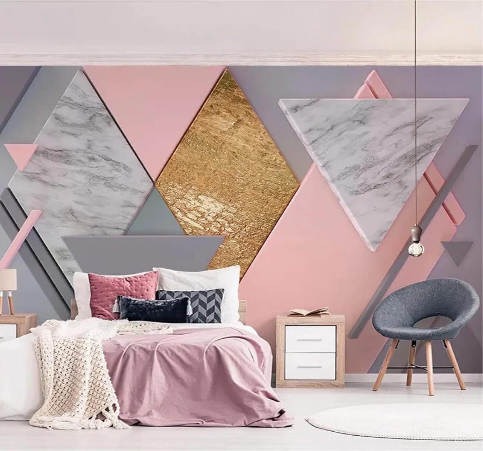 XLMING Creative Three Dimensional Pink Geometric Faux Marble 3D Wallpaper Luxury Home Dining Decor Paste Sofa Living Room The Wall for Bedroom Mural-400cm×280cm