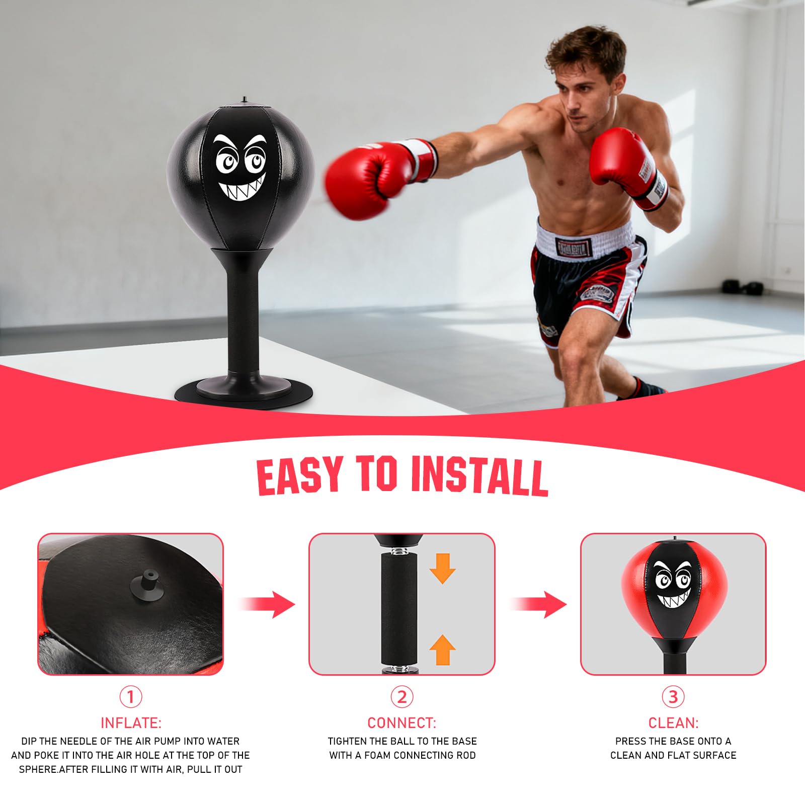 PORFOYO - Mini sacco da pugilato da tavolo, sacco da boxe da scrivania, sacco da pugilato per ufficio, giocattolo da scrivania, sacco da boxe da terra, sacco da pugilato desktop con forti ventose e