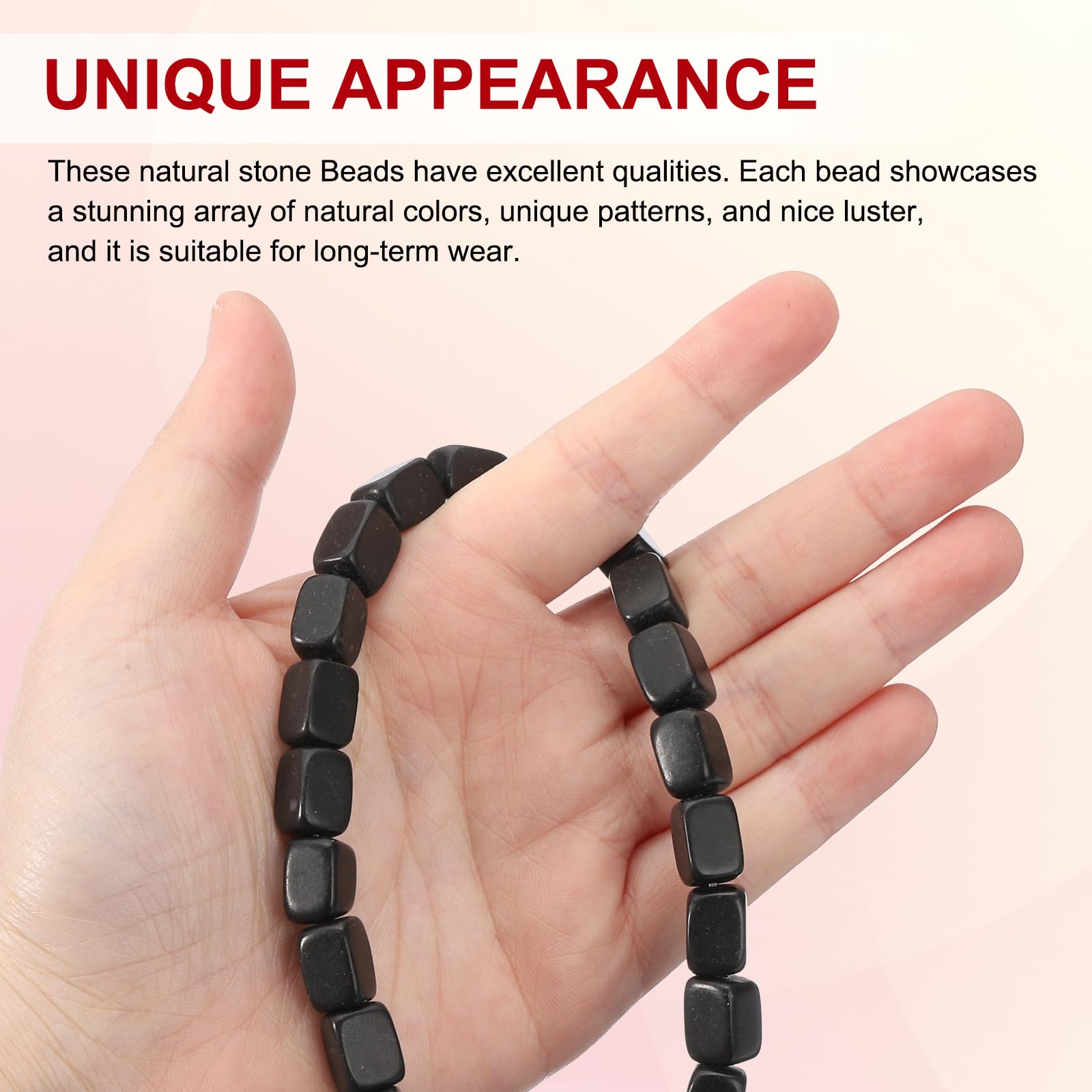 PATIKIL 12x8mm Natural Stone Gemstone Beads for Jewelry Making 1 Strand 15"/38cm Cuboid Loose Spacer Beads Crystal Agate Beads for Bracelet Necklace DIY Art Craft Black - Image 3