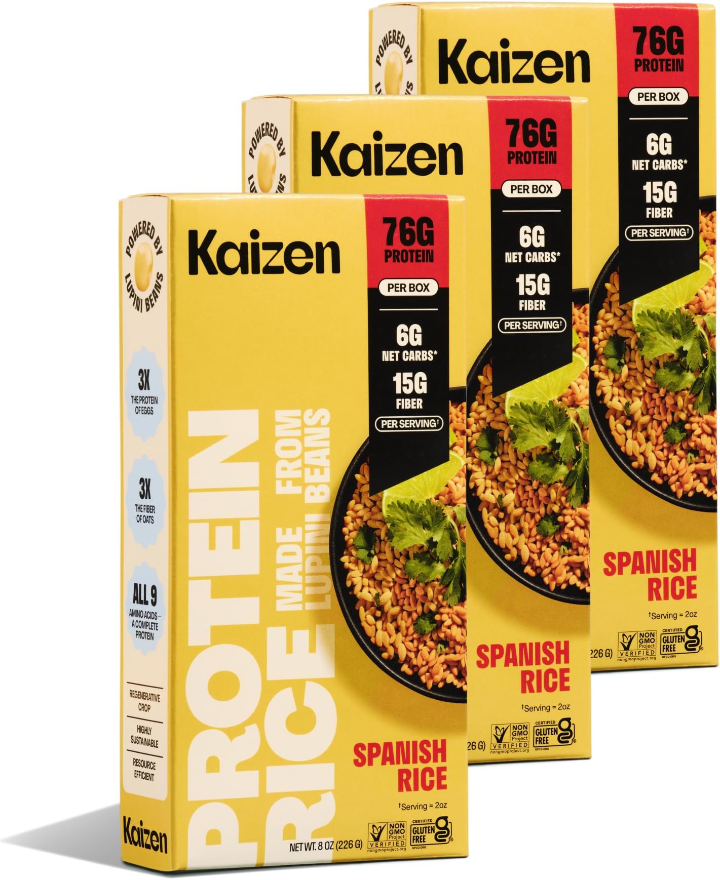 Kaizen Low Carb Keto Spanish Rice -High Protein (20g), Keto Friendly, Gluten-Free, Plant-Based, Made with High Fiber Lupin Flour - 8 ounces (Pack of 3)