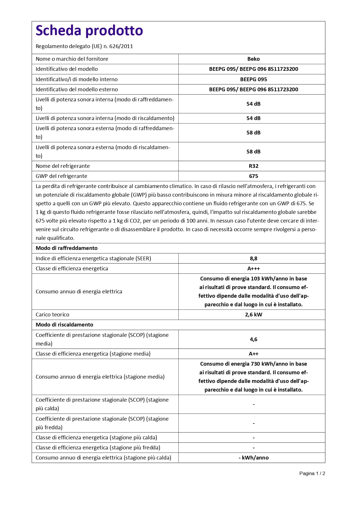 BEHPG095 + BEHPG096 - Climatizzatore 9000 Btu, Monosplit, Wifi, Classe energetica A++/A+