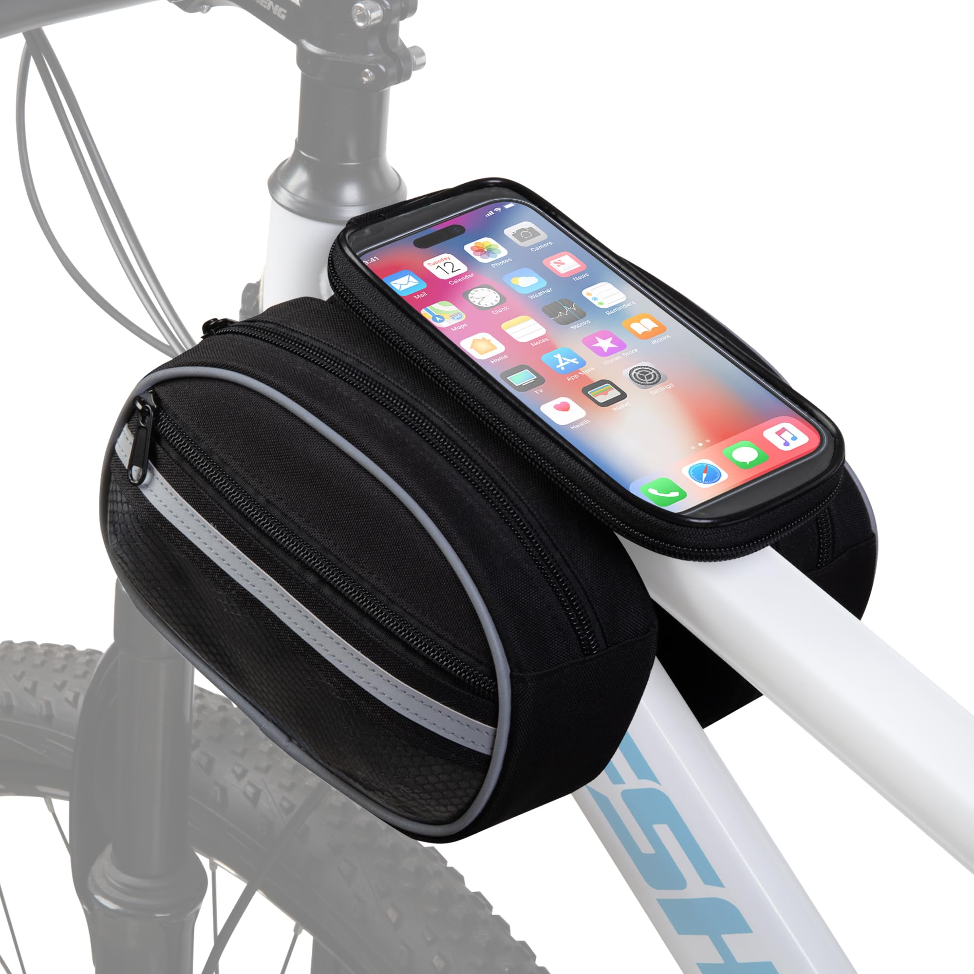 Smasrob Bike Frame Bag, Bicycle Handlebar Bag, Bike Phone Bag, Black