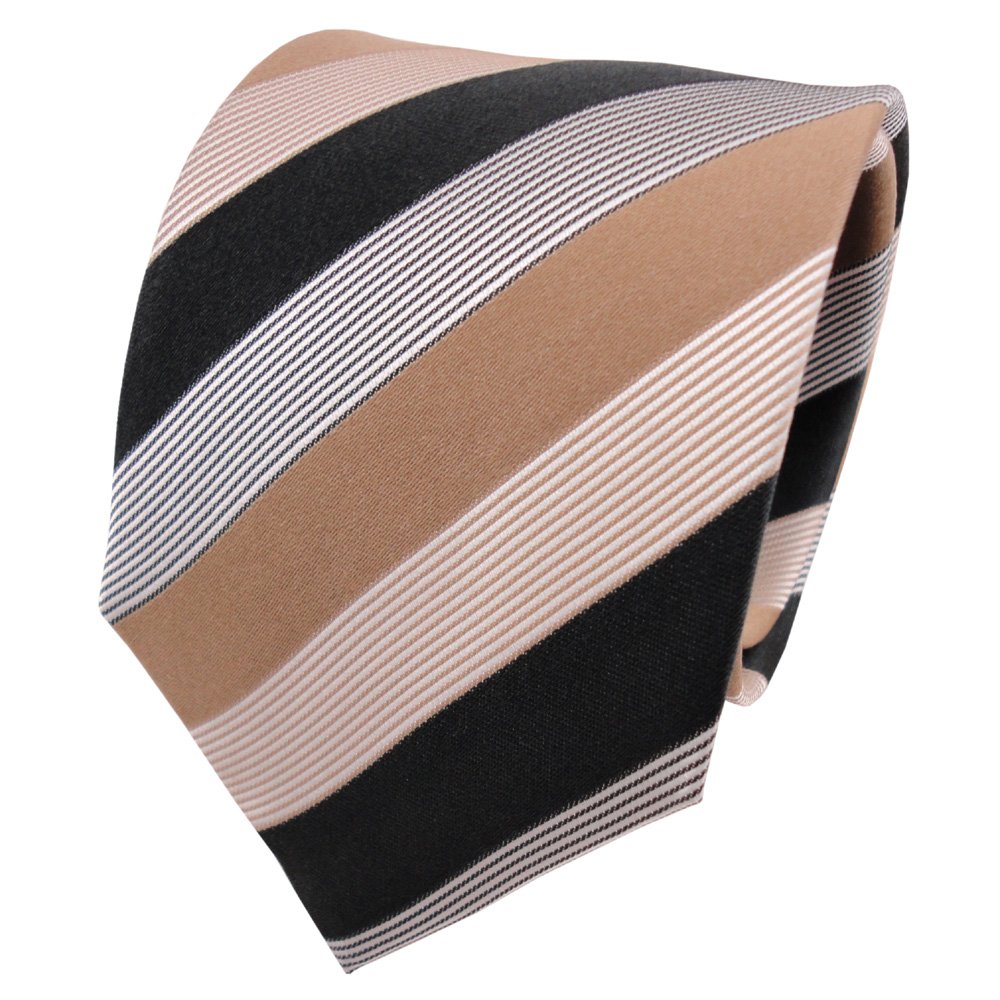 TigerTie silk tie beige brown gold black white striped - tie necktie silk