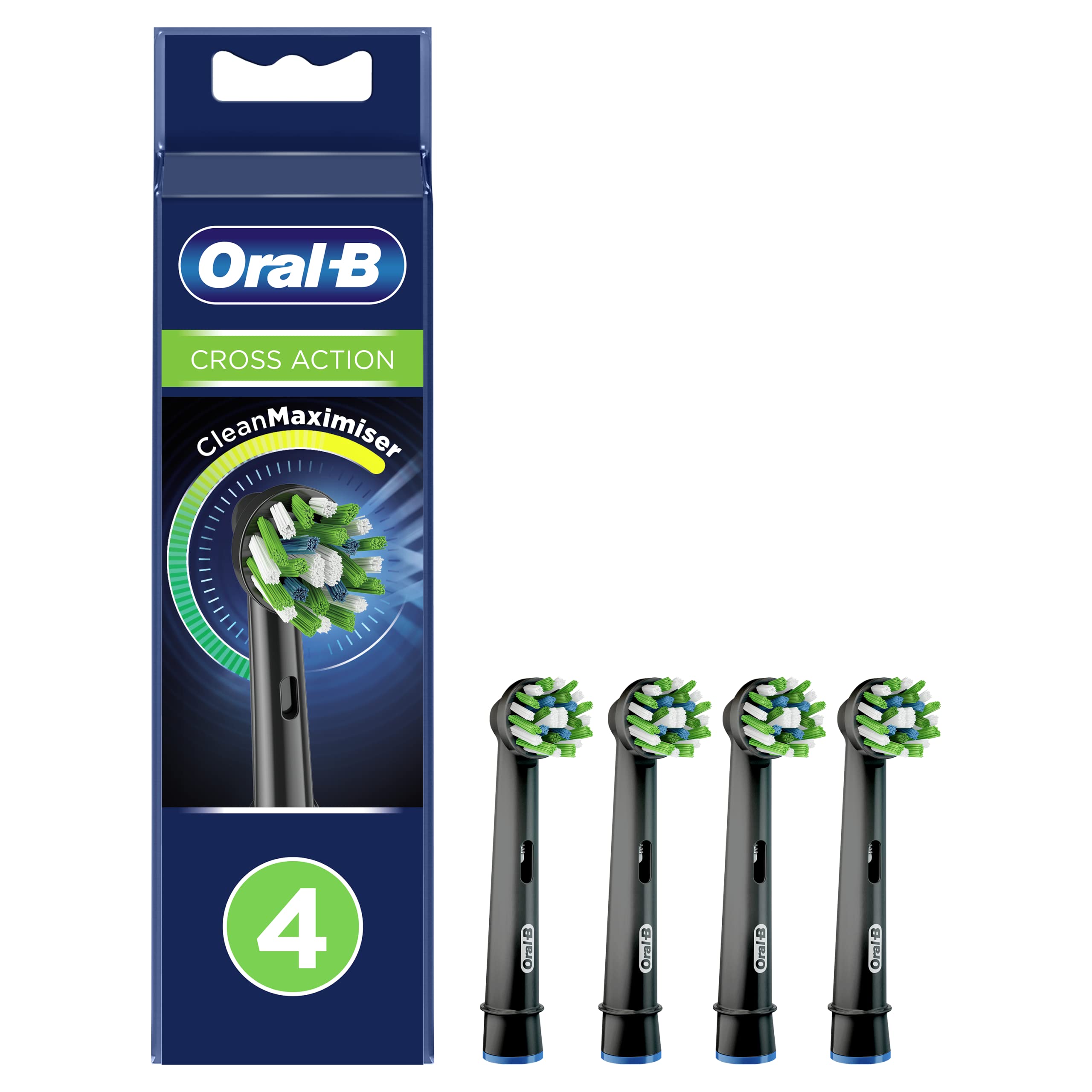 Oral-​B CrossAction Testine per Spazzolino, 4 Pezzi, Cartucce per Spazzolino Elettrico, con CleanMaximiser, Nero