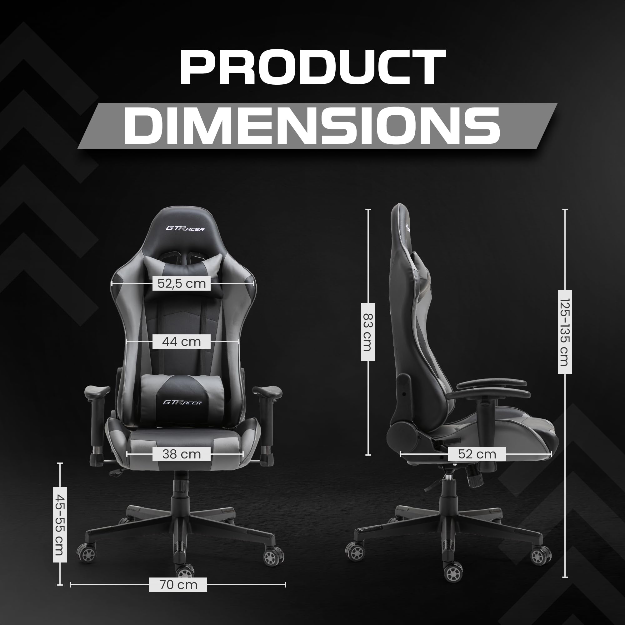 GTRACER Pro Gaming - Silla de oficina ergonómica con reposabrazos ajustables, piel sintética, incluye cojín lumbar y almohada (negro y gris)