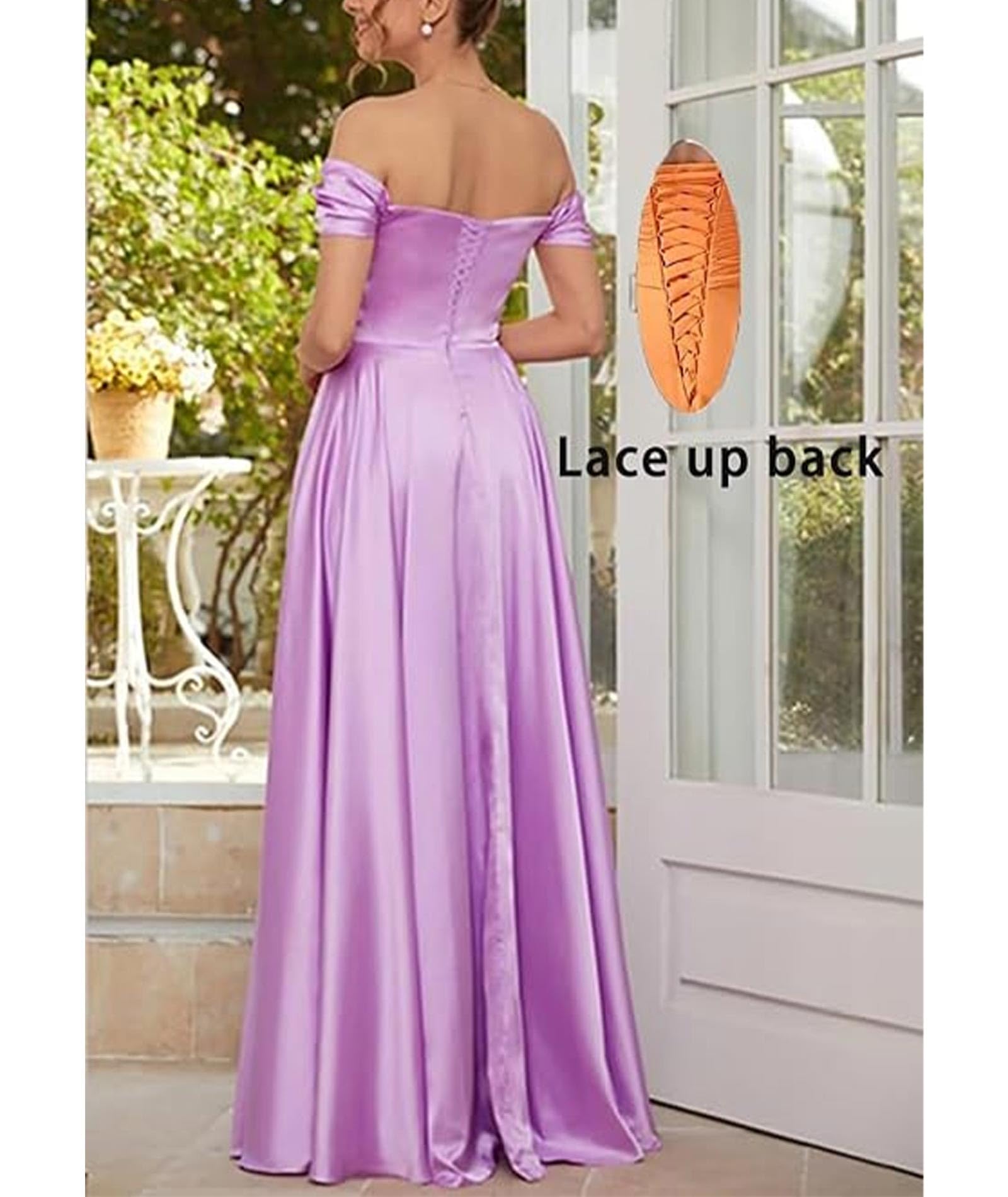 ECDAHICC Abito da damigella d'onore senza spalline per donna, in raso, con lungo spacco, elegante abito formale da sera, linea ad A, per matrimoni e feste PR-XL