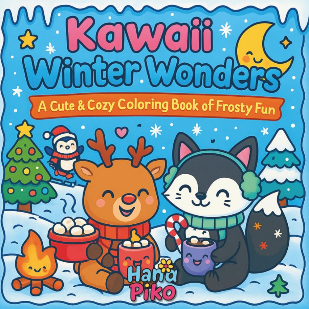 Kawaii Winter Wonders: A Cute and Cozy Coloring Book: 60 Pages of Relaxation and Joyful Winter Days: Adorable Kawaii Animals, Snowy Cabins, and Cozy ... | Stress Relief & Mindful Coloring for Ages