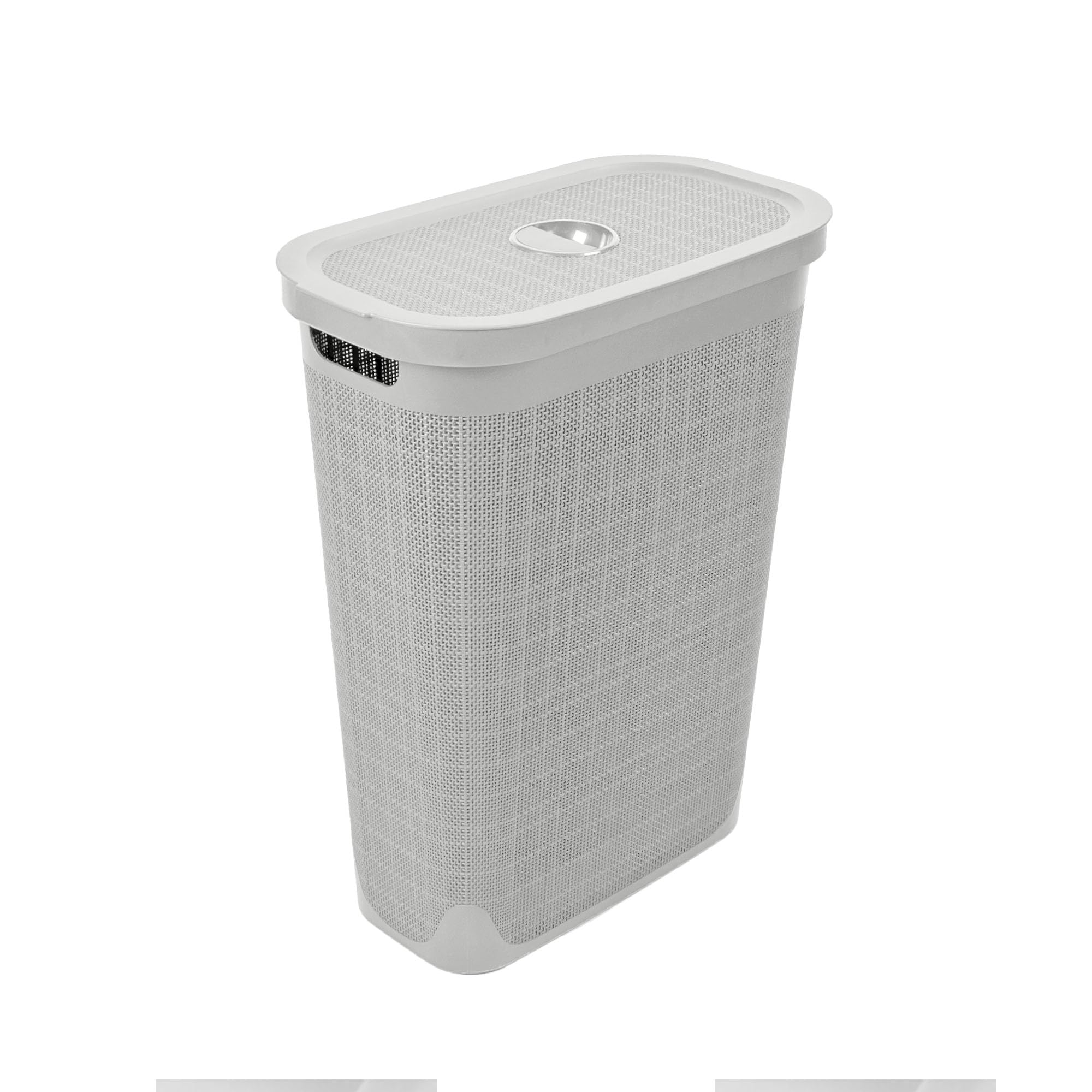 Addis Faux Hessian 40 litre Slim Laundry Hamper Light Grey, Clothes Washing Bin with Lid, Compact and Stylish for Everyday Family Use, Light Grey