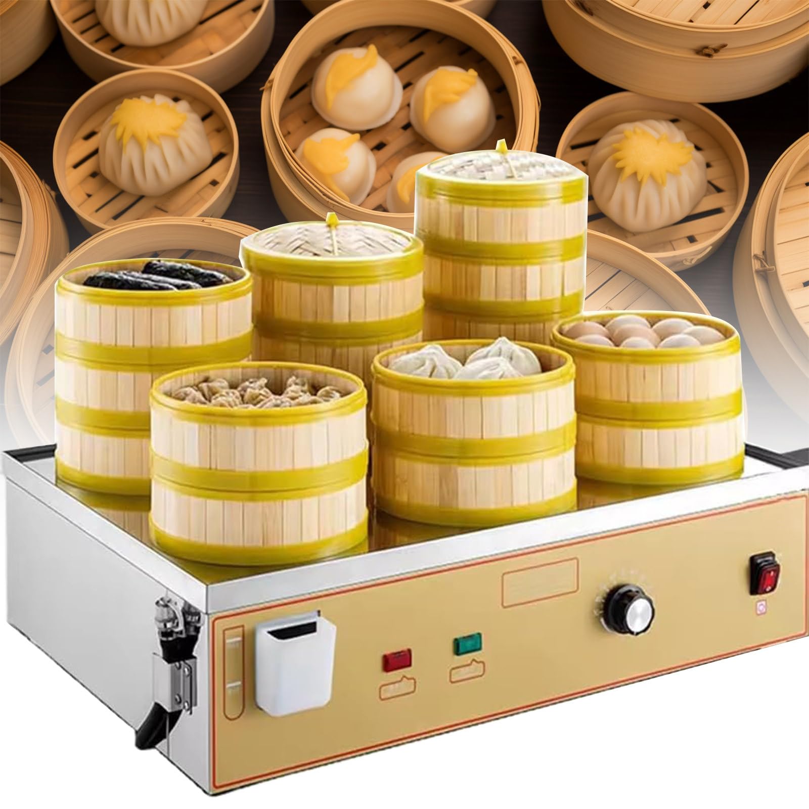 Vapore Commerciale per panini, Macchina per la Cottura a Vapore di Alimenti Domestici in Acciaio Inossidabile,Dimensioni della vaporiera 13-20 cm per panini Gnocchi Riso Ricette,Six-Hole