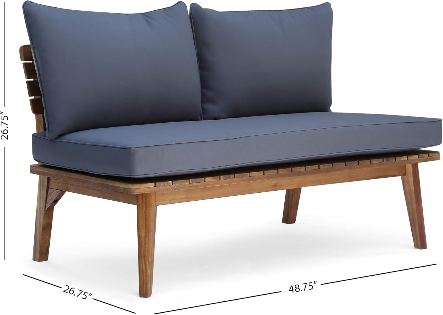 Teak and Gray Acacia Wood Outdoor Loveseat with Cushions