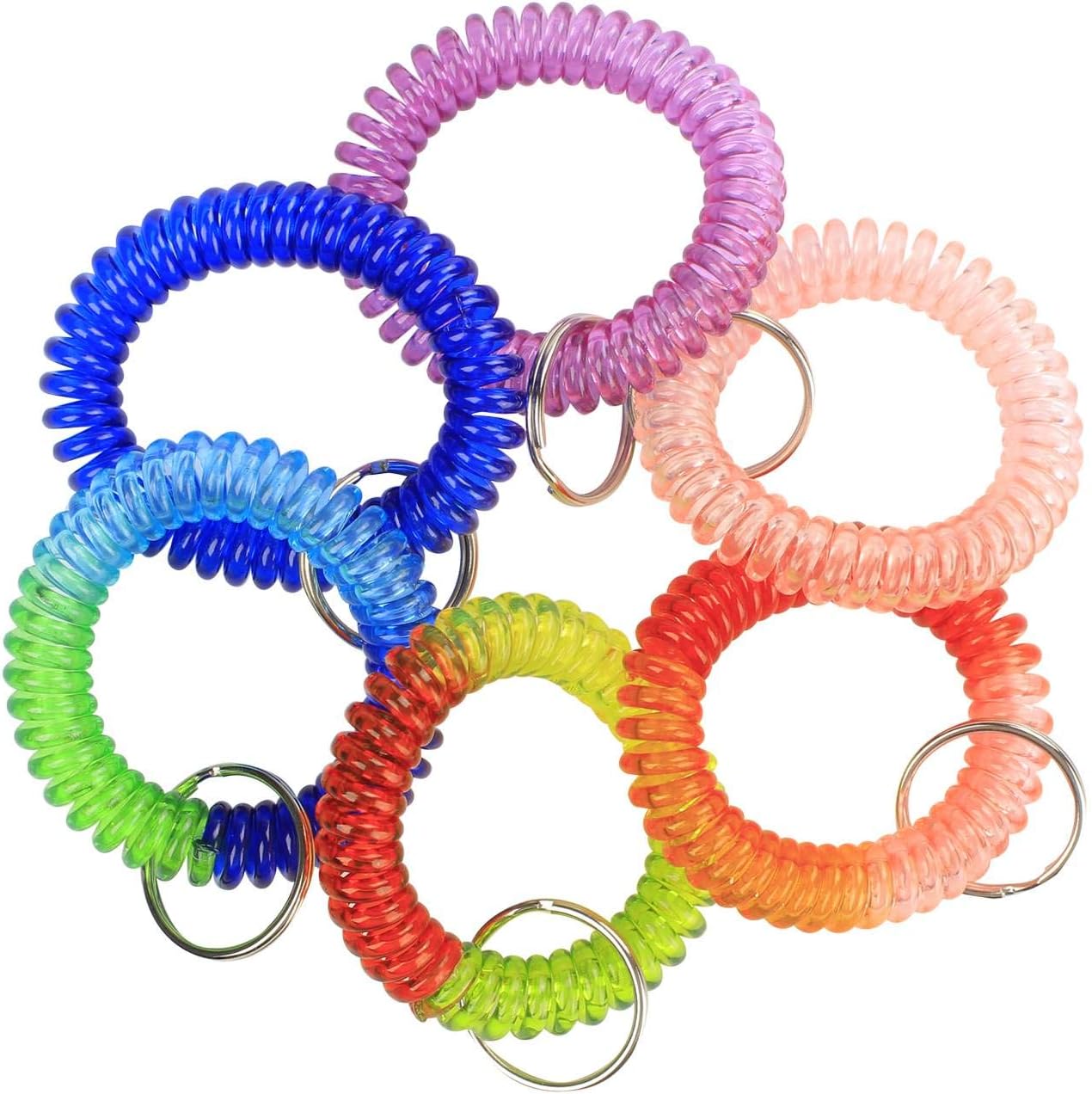 BIHRTC 6 Pcs Wrist Coil Wrist Keychain Mix Color Plastic Coil Wrist Coil Stretch Wristband Elastic Stretchable Spiral Bracelet Key Ring Key Chain Key Hook Key Holder for Gym Pool ID Badge and Outdoor
