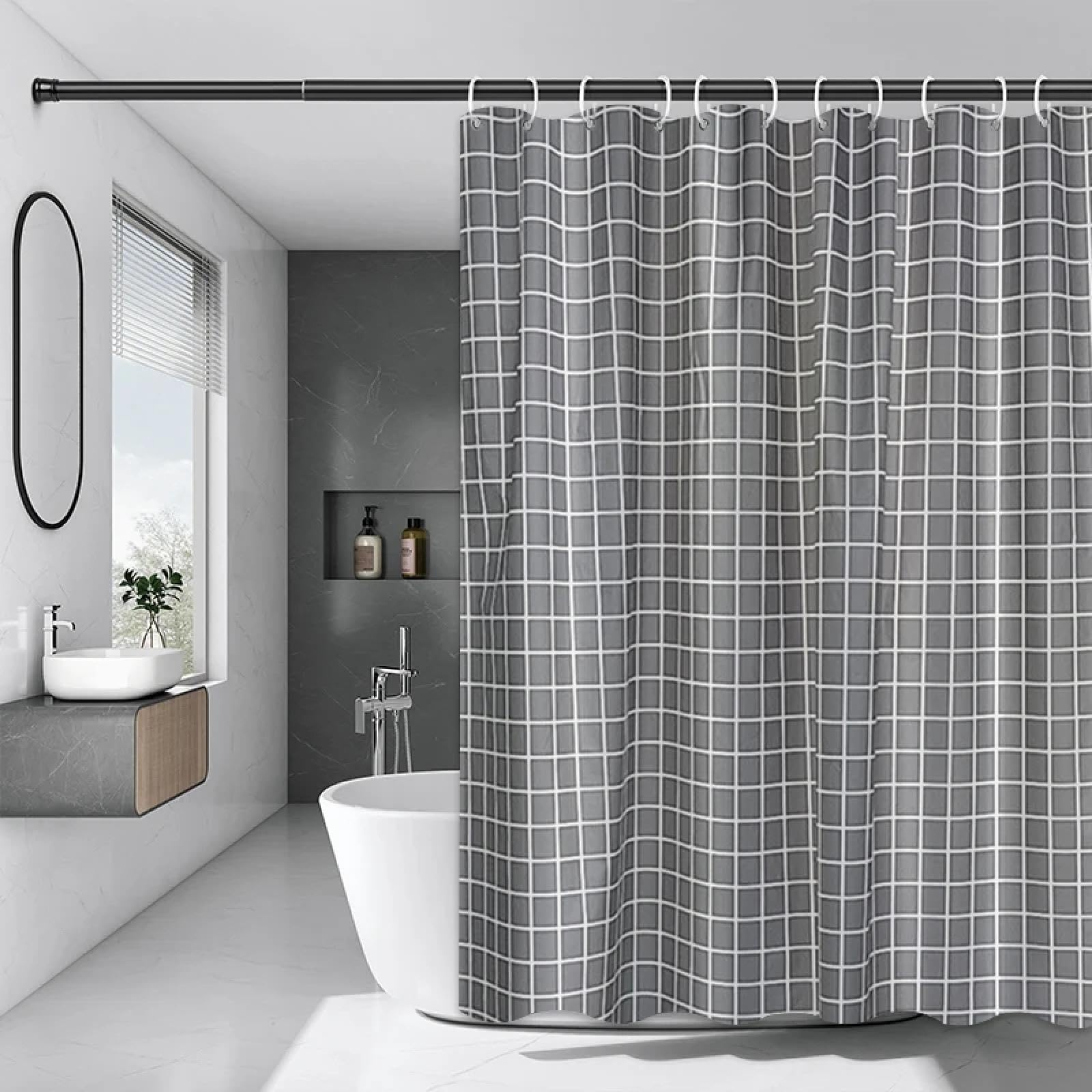 Rideau de douche haut de gamme gris plaid 120x150cm résistant et imperméable