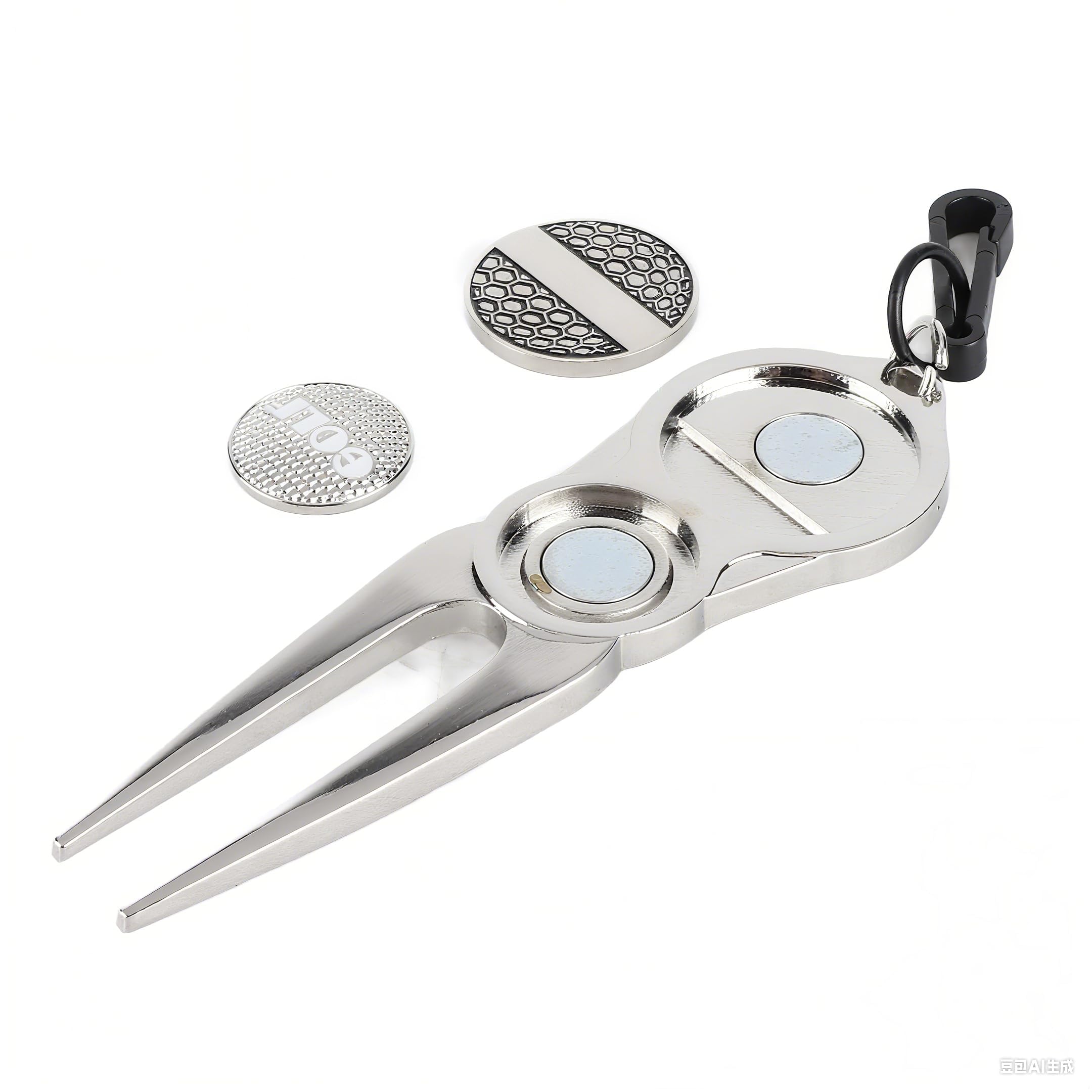 Dilwe Golf Portable Metal Divot Tool With 2 Magnetic Ball Markers, Green Fork For Divot Repair Groove Cleaning & Club Rest