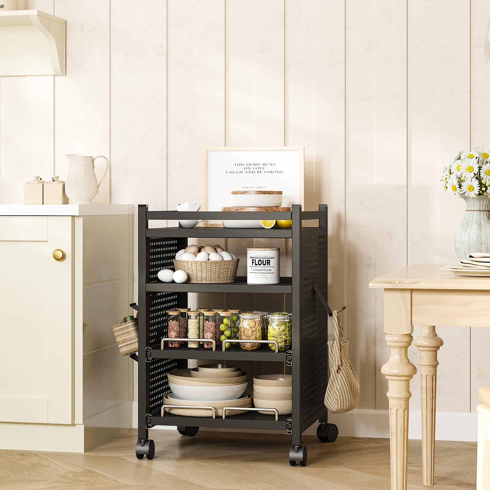Sightlife Eckregal Stehend mit 4 Ebenen Standregal Eckregal Beistelltisch Audio Rack Nachttisch Side Table Schallplattenständer Bücherregal Eck-Stereo-Ständer Mit Rollen