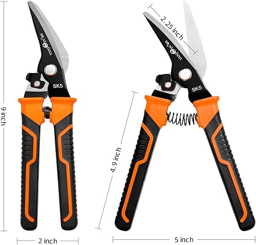 Miniatura 3 de Tijeras de 9 pulgadas resistentes, 2 paquetes de tijeras multiusos con cuchillas de acero al manganeso curvadas finamente dentadas y bloqueo seguro,