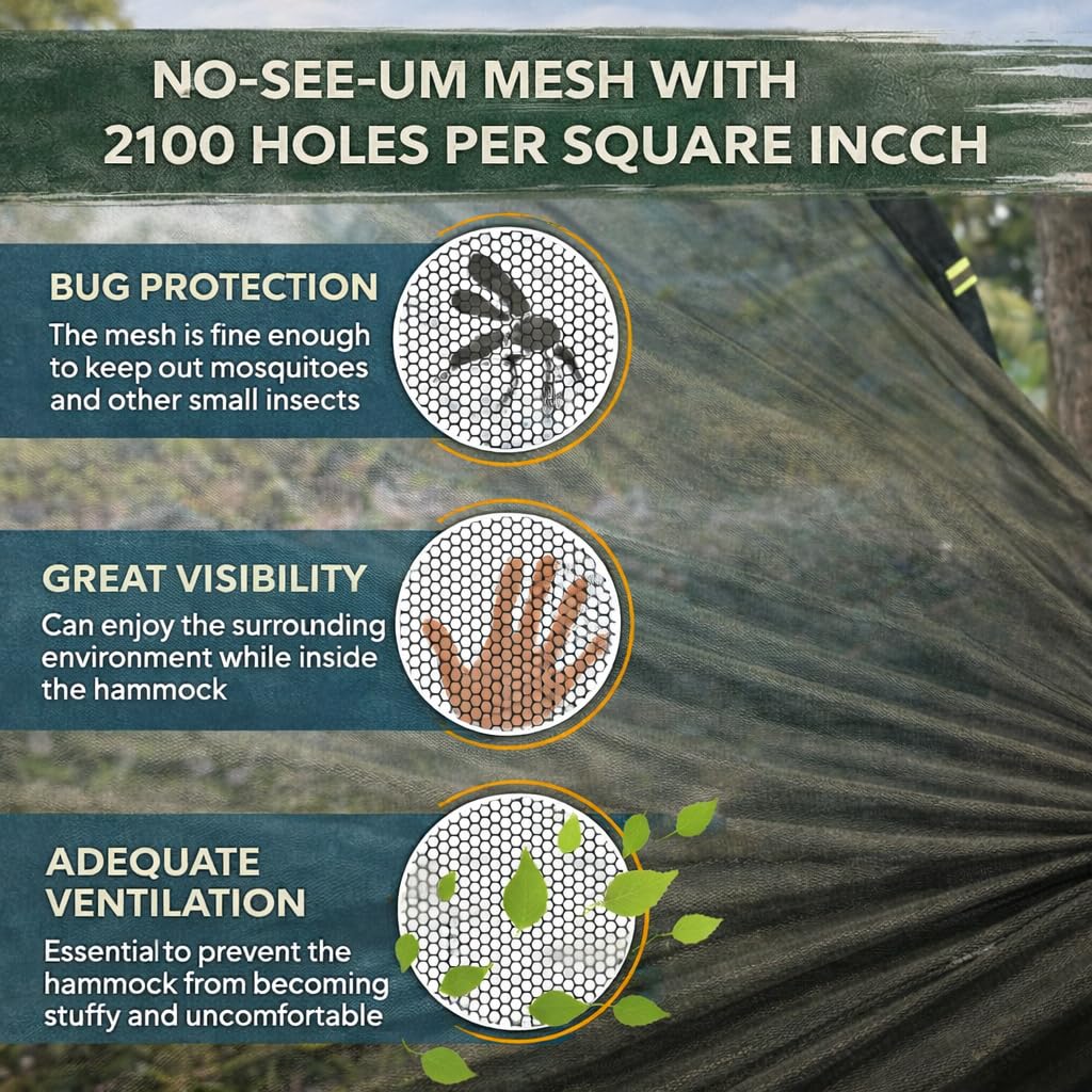 Hamaca Ultraligera con Red antimosquitos 260 x 140 cm, Doble Nailon Tipo paracaídas, Resistente hasta 300 Libras, Camping, jardín y Actividades al Aire Libre.