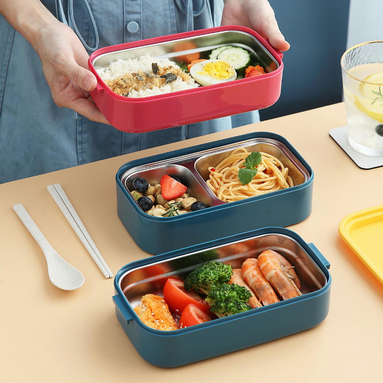 NOGRAX Boite Repas Boîte À Lunch En Acier Inoxydable Pour Adultes Kids School Office 1/2 Couches-Bleu 304-2