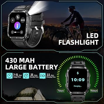 Military Smart Watches for Men (Make/Answer Call) with LED Flashlight