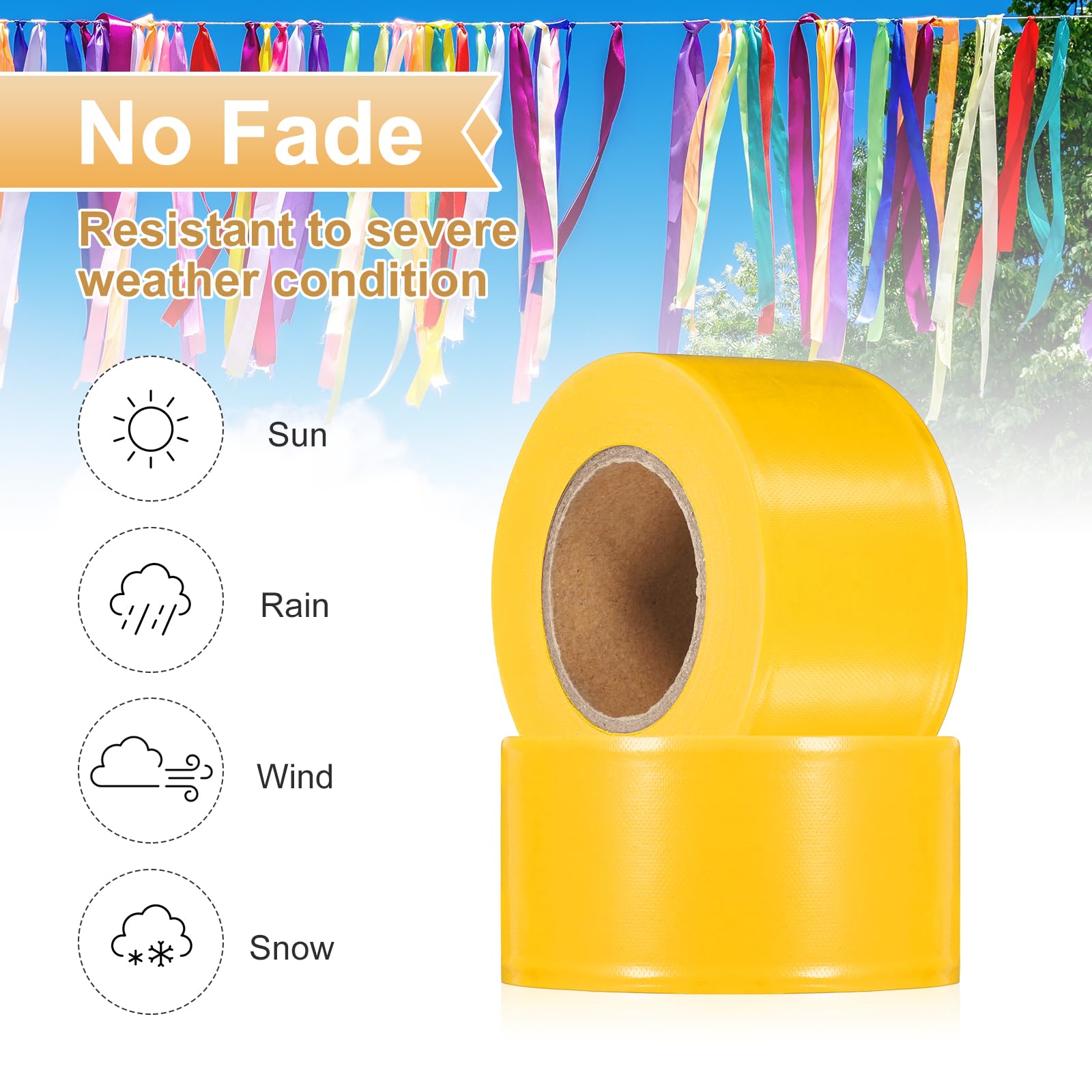 PATIKIL 12 Confezioni Nastro Segnaletico Fluorescente Giallo, 1.5" x 150 Ft Nastro PVC Neon Non Adesivo Rotolo Marcatura Per Segnalazione Alberi, Sentieri