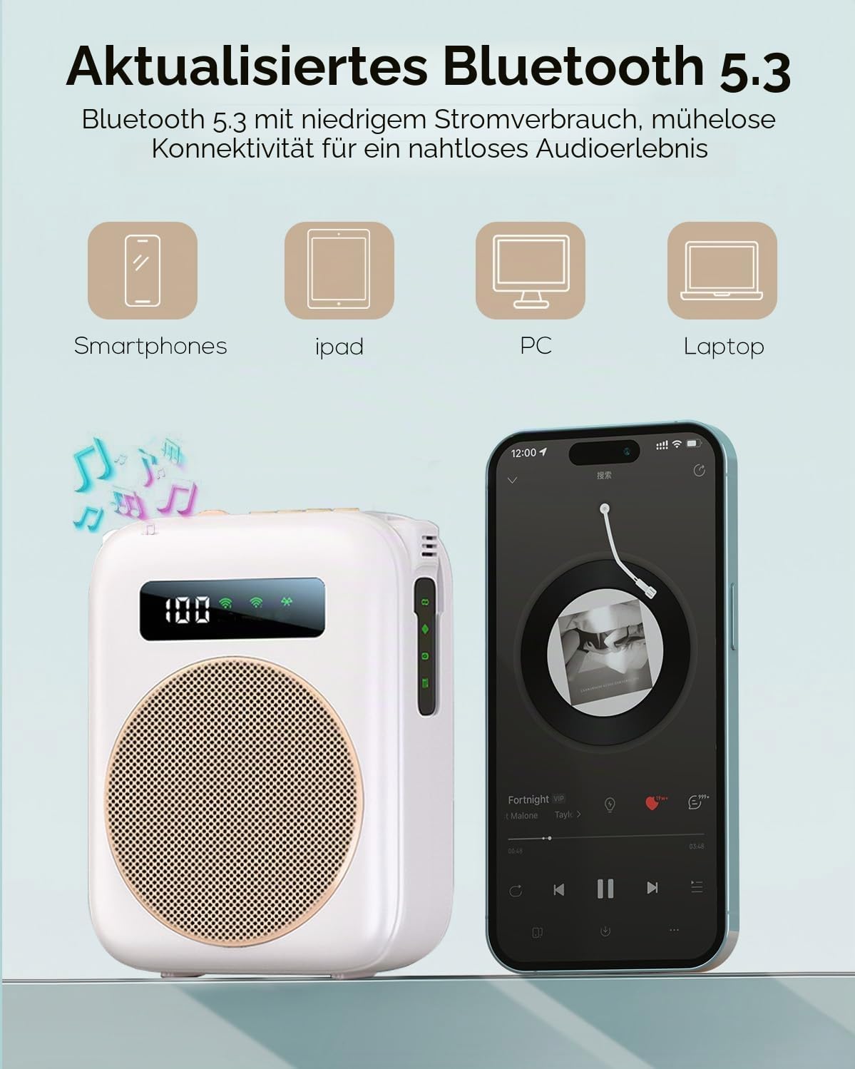 Sprachverstärker Tragbar, sprachverstärker mit mikrofon lavalier,wiederaufladbarer tragbarer sprachverstärker für Lehrer, klassenzimmer, Meetings, Tour, leistungsverstärker (Beige)