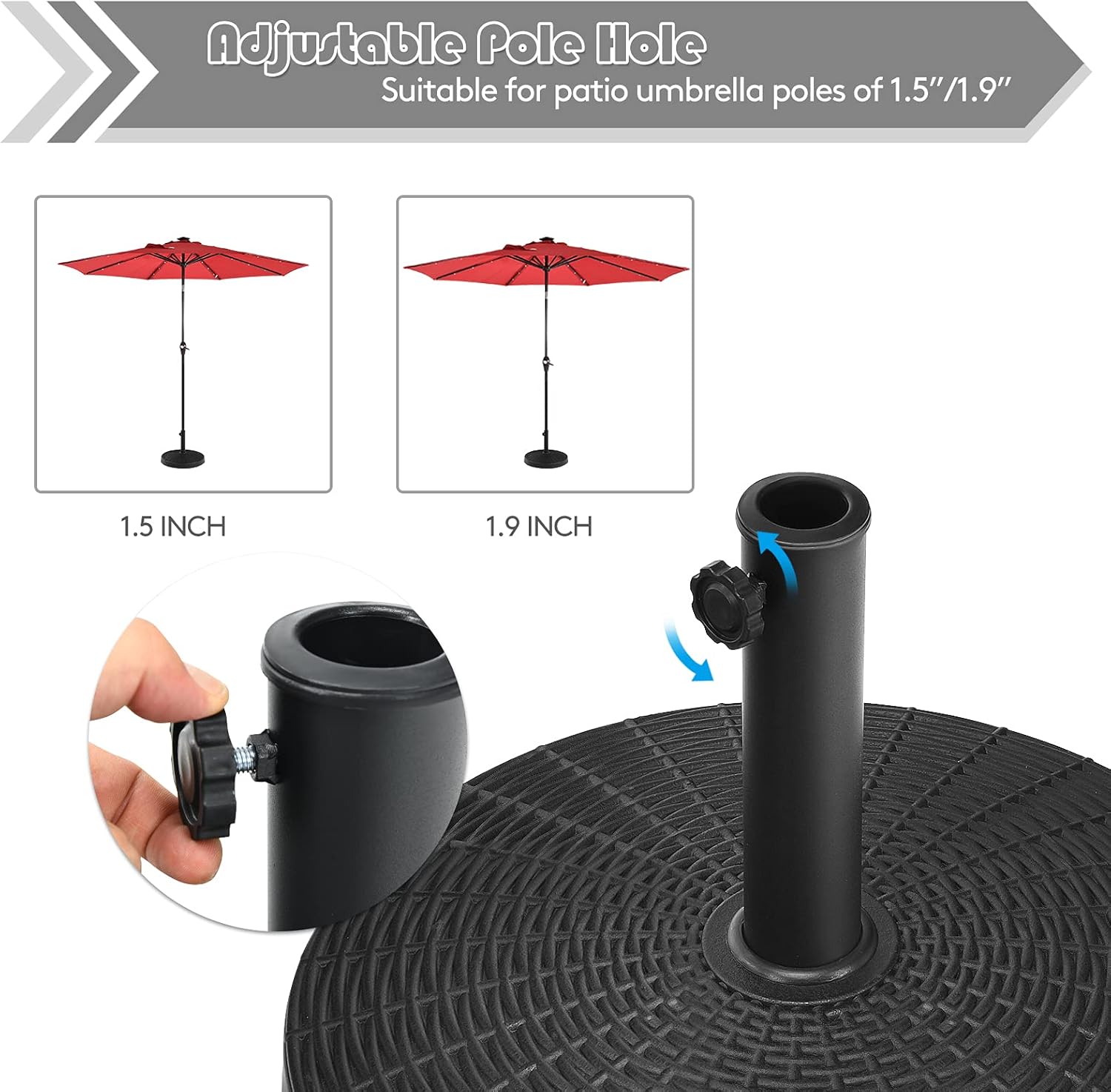 Tangkula 49 LBS Patio Umbrella Base, 20.5 Inch Outdoor Umbrella Stand W/Rattan Design, Adjustable Knob, Round Umbrella Holder for Backyard, Market Entrance, Poolside