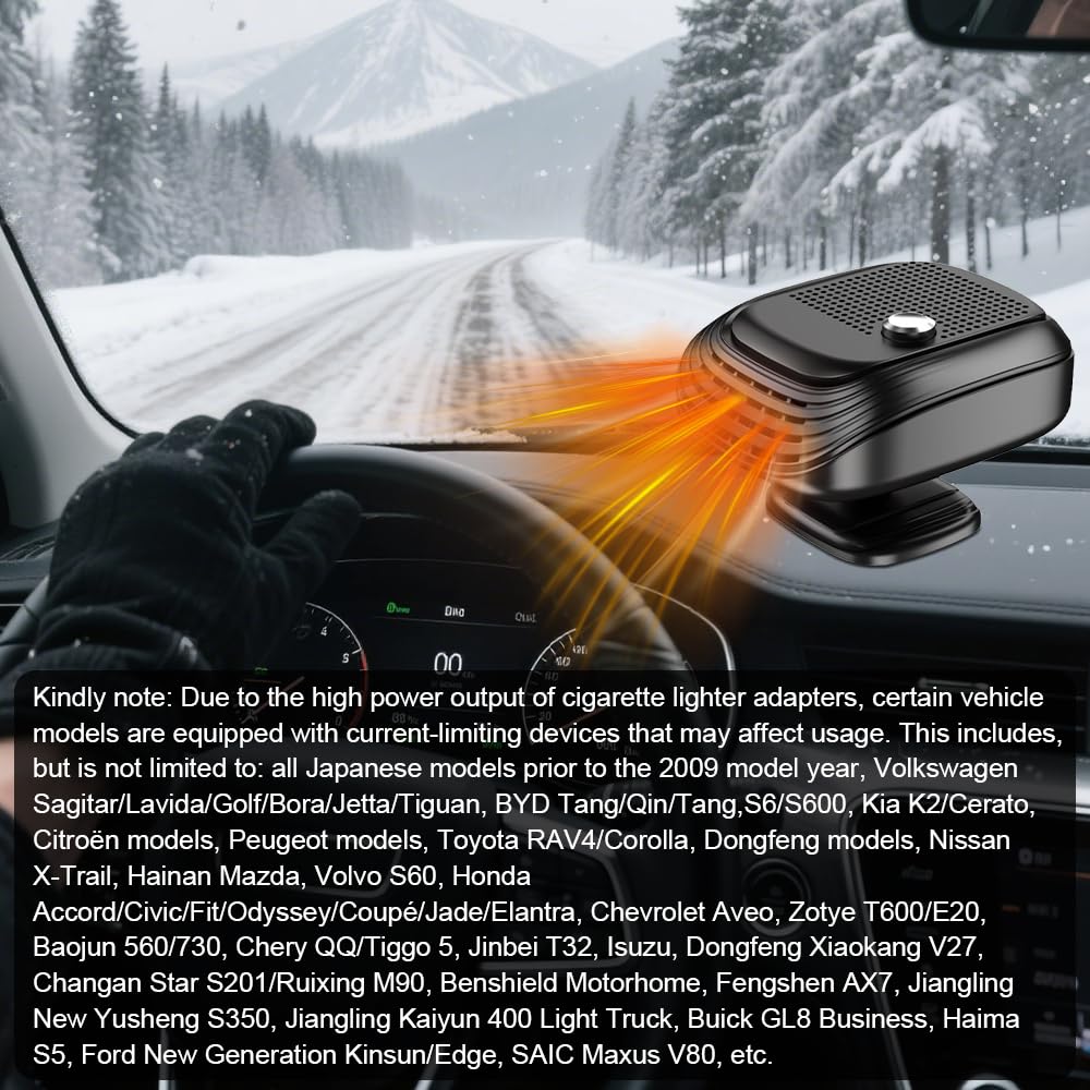 Auto Heizung 12V, 2 in 1 Heizlüfter Auto mit Windgeschwindigkeitsregelung, Tragbare Autoheizung 12v Zigarettenanzünder, Car Heater, Heizung für 12V Auto, LKWs, SUV, Van (Schwarz)